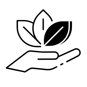 Hand holding tea leaves icon representing CozySlip's commitment to 100% natural, additive-free botanical ingredients for safe and healthy drinking.