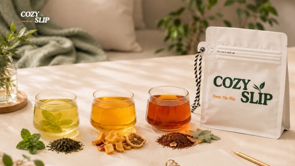 Cozyslip tea starter set with three cups of tea for morning, afternoon, and evening rituals