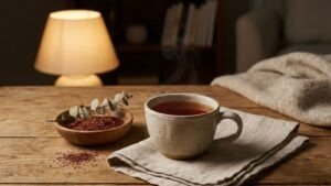 Caffeine-free herbal tea for an evening ritual with warm rooibos tea