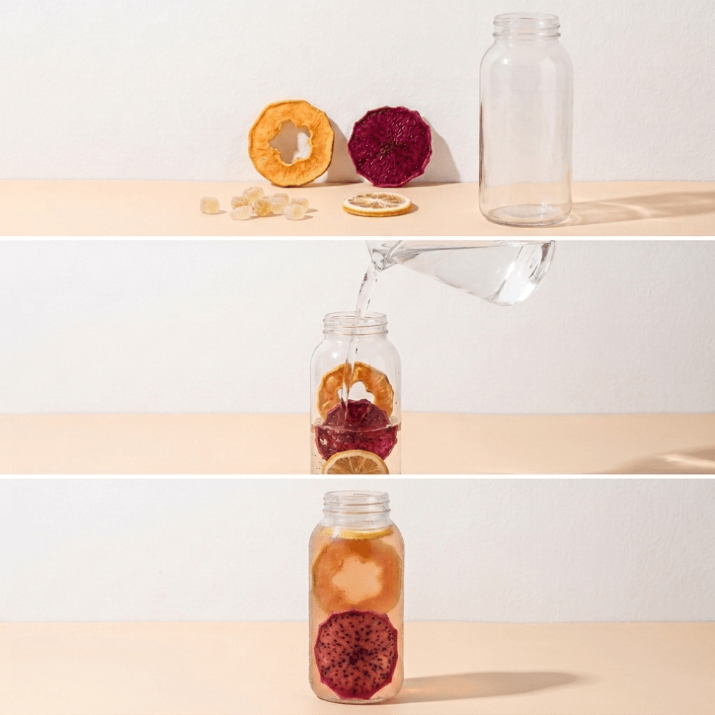 Three-step cold brew guide for Papaya Dragonfruit Glow fruit tea